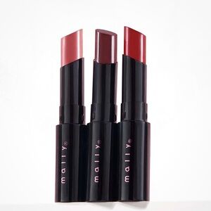 Mally Beauty Lipstick Trio - Bold Red, Soft Pink, Deep Brown